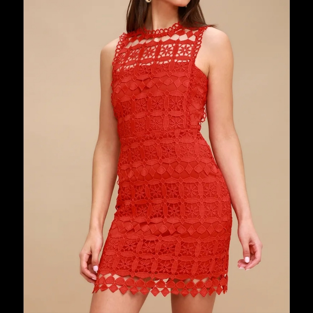 Lulu's Pay tribute red crochet lace dress
